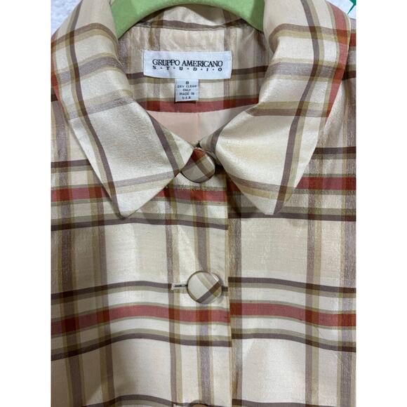 VTG 90s Gruppo Americano Studio Plaid Crop Blazer Silk Shimmer USA 8 Academia - Picture 4 of 8